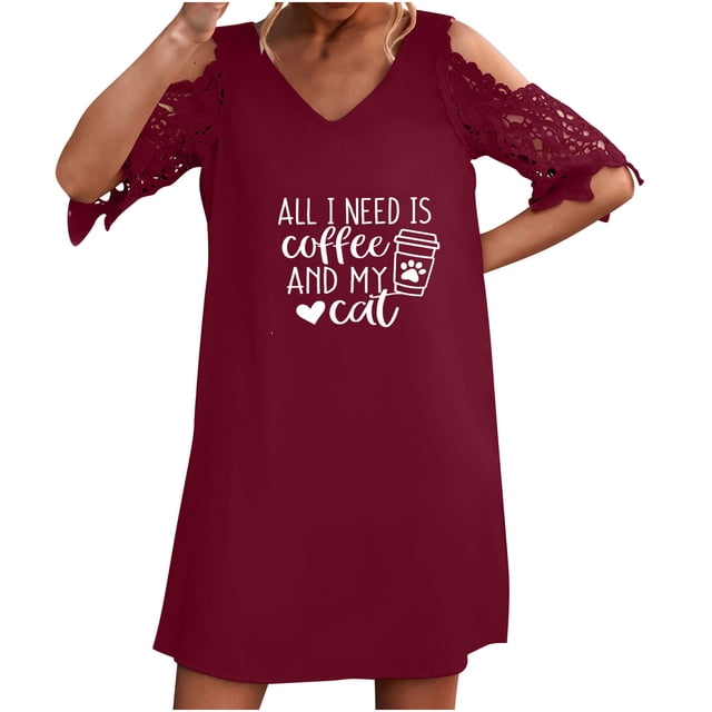 Robe d'Été à Épaules Dénudées pour Femmes en Dentelle Crochet, Manches Courtes, Col en V, Coupe Droite, Robe Décontractée Ample, T-Shirts, Robe de Soirée A3
