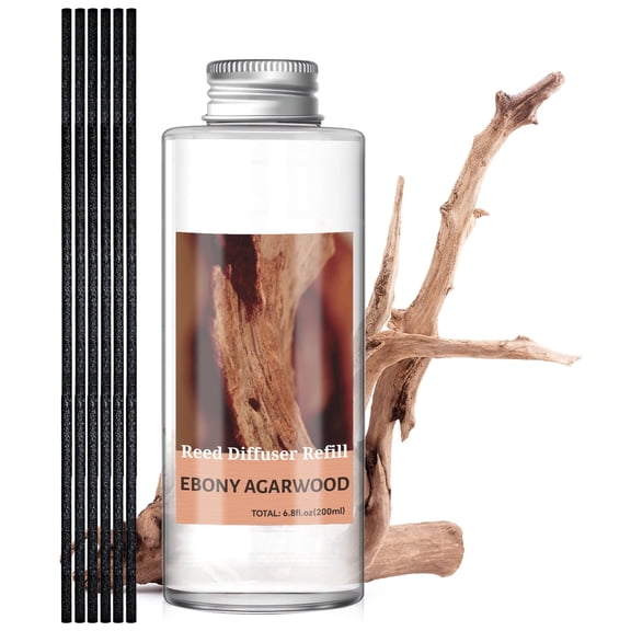 SCENTORINI Ebony Agarwood Reed Diffuser, Long-Lasting Natural Essential Oil Gifts for Home, Bedroom, 200ml/6.8 fl oz