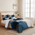 thumbnail image 5 of Twin XL Quilt Set 68''x98'', Navy Blue Brown Lightweight Summer Bedspread Coverlet Set with 2 Pillow Shams, Modern Geometric Abstract Art Breathable All Season Quilt Bedding for Dorm/Guest Room, 5 of 9