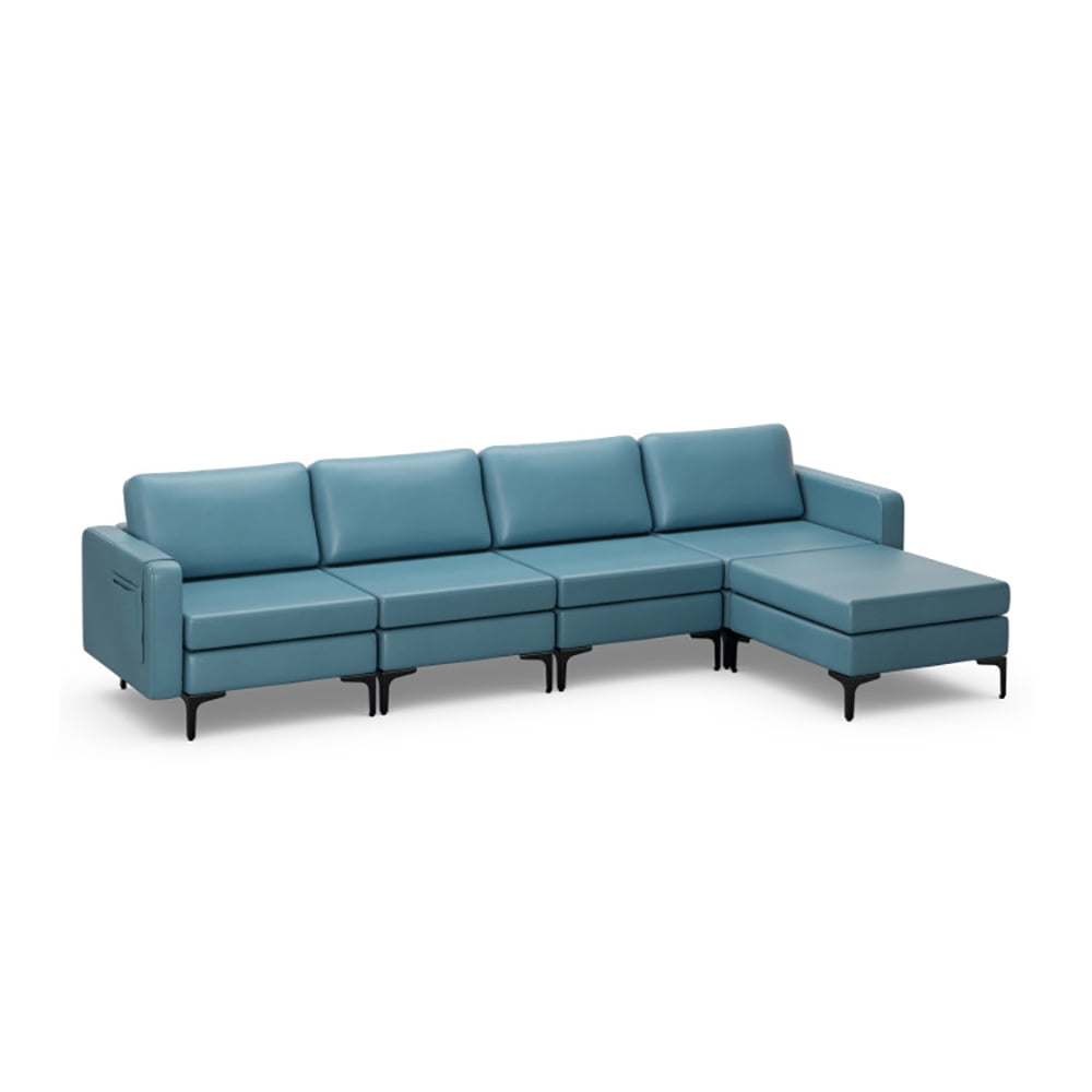 Finihen L-shaped Sectional Sofa Couch, Convertible Sectional Sofa, Modular L-shaped Sectional Sofa with Reversible Ottoman and 2 USB Ports, for Living Room, Blue Finihen L-shaped Sectional Sofa Couch, Convertible Sectional Sofa, Modular L-shaped Sectional Sofa with Reversible Ottoman and 2 USB Ports, for Living Room, Blue