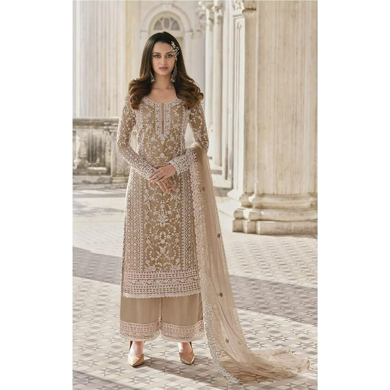 STYLISHFASHION South Asian Wear Pakistani Shalwar Kameez Suits Indian Designer Palazzo Dress Cream S 38 Women s Size Small 38 Beige