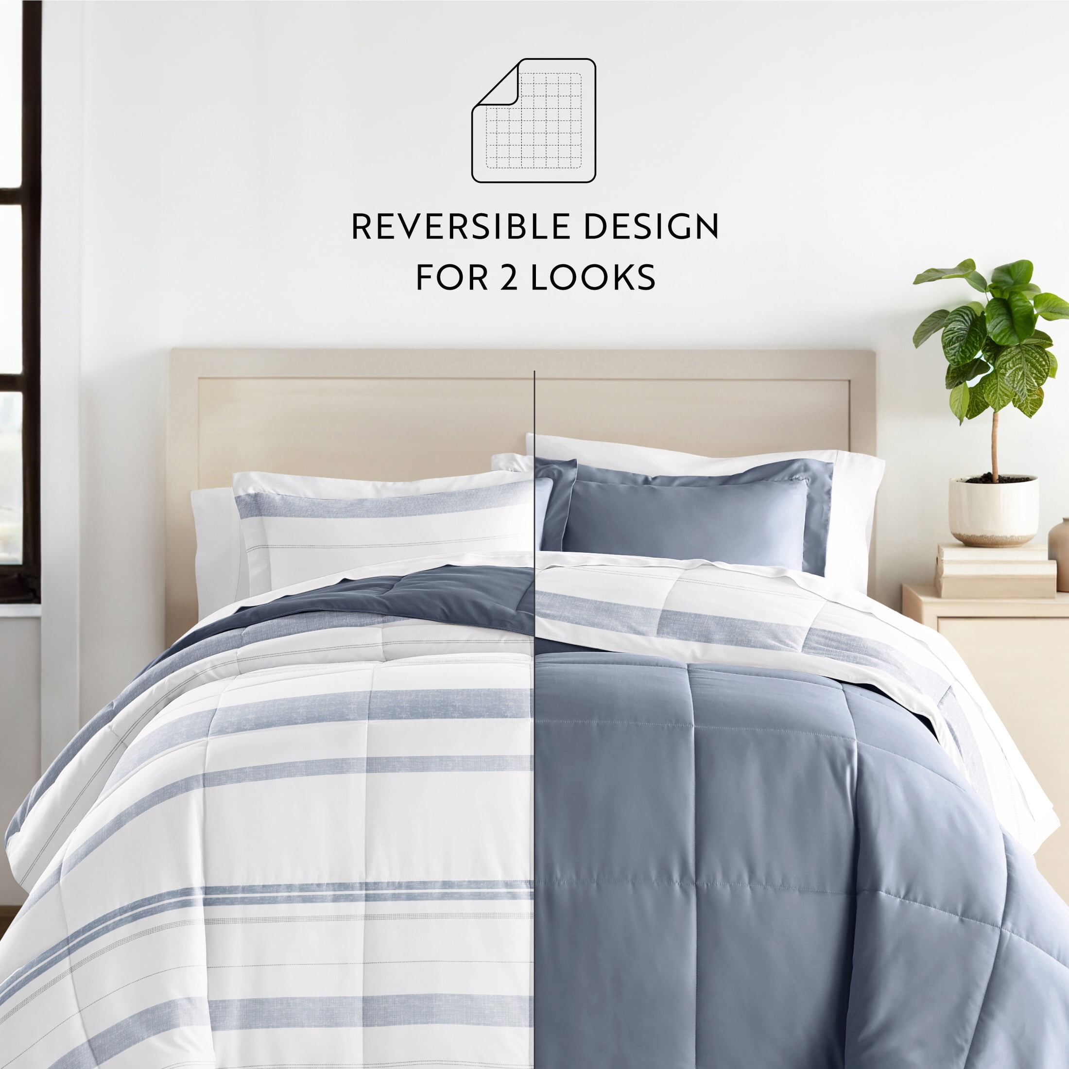 All Season Ultra Soft Comforter Set Lightweight Bedding in Stitched Stripe for Full/Queen Size by Comfort Canopy