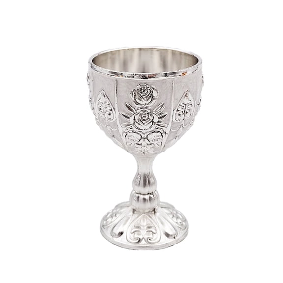 1Pc Medieval Goblet,  Engraving Wine Chalice Mini Silver Chalice Cup, Vintage Goblet Glasses Retro Embossed Wine Cup 2.75 Inch for Kitchen Home Bar Party Wedding