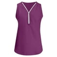 thumbnail image 3 of CZHJS Women's Summer Shirts Zip Casual Tunic V-Neck Rollable Blouse Tops T-Shirt Purple M, 3 of 6