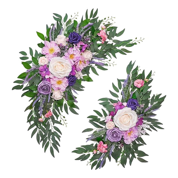 Arco de boda, flores, señal de de bienvenida, arreglo floral, botín de flores artificiales para puerta delantera, adorno de pared de boda