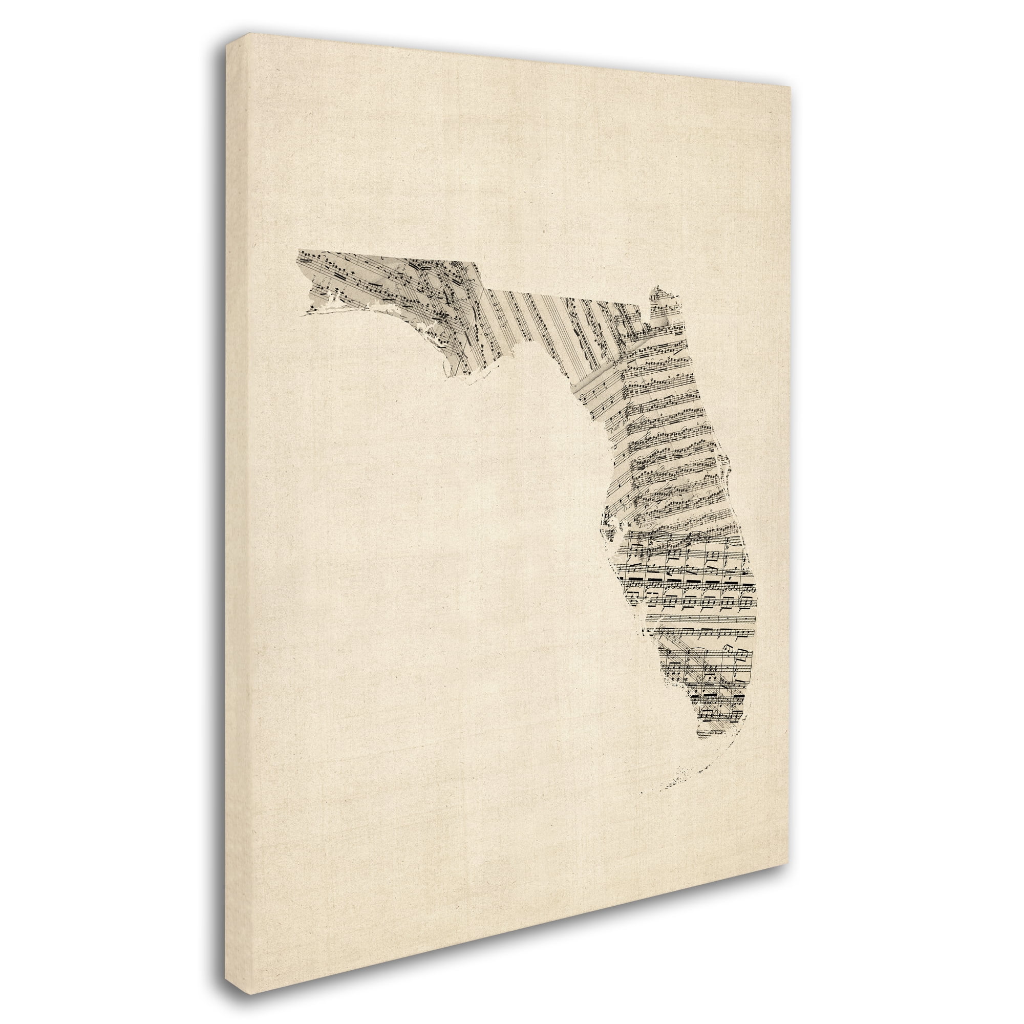 Trademark Fine Art "Old Sheet Music Map of Florida" Canvas Art by Michael Tompsett