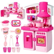 Play Kitchen Toys for Girls 3-6 Years Mini Oven Playset Pretend Food Cooking Pink Kitchen Toys for Toddlers Sounds and Light Stove