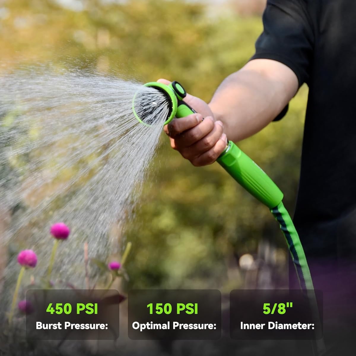 RainPoint 15FT Lightweight Garden Hose, TPE Inner Tube, 800D Oxford Fabric, Anti-Kink Flexible Water Hose, 450PSI Burst Pressure, 3/4" Fittings, Weather Resistant