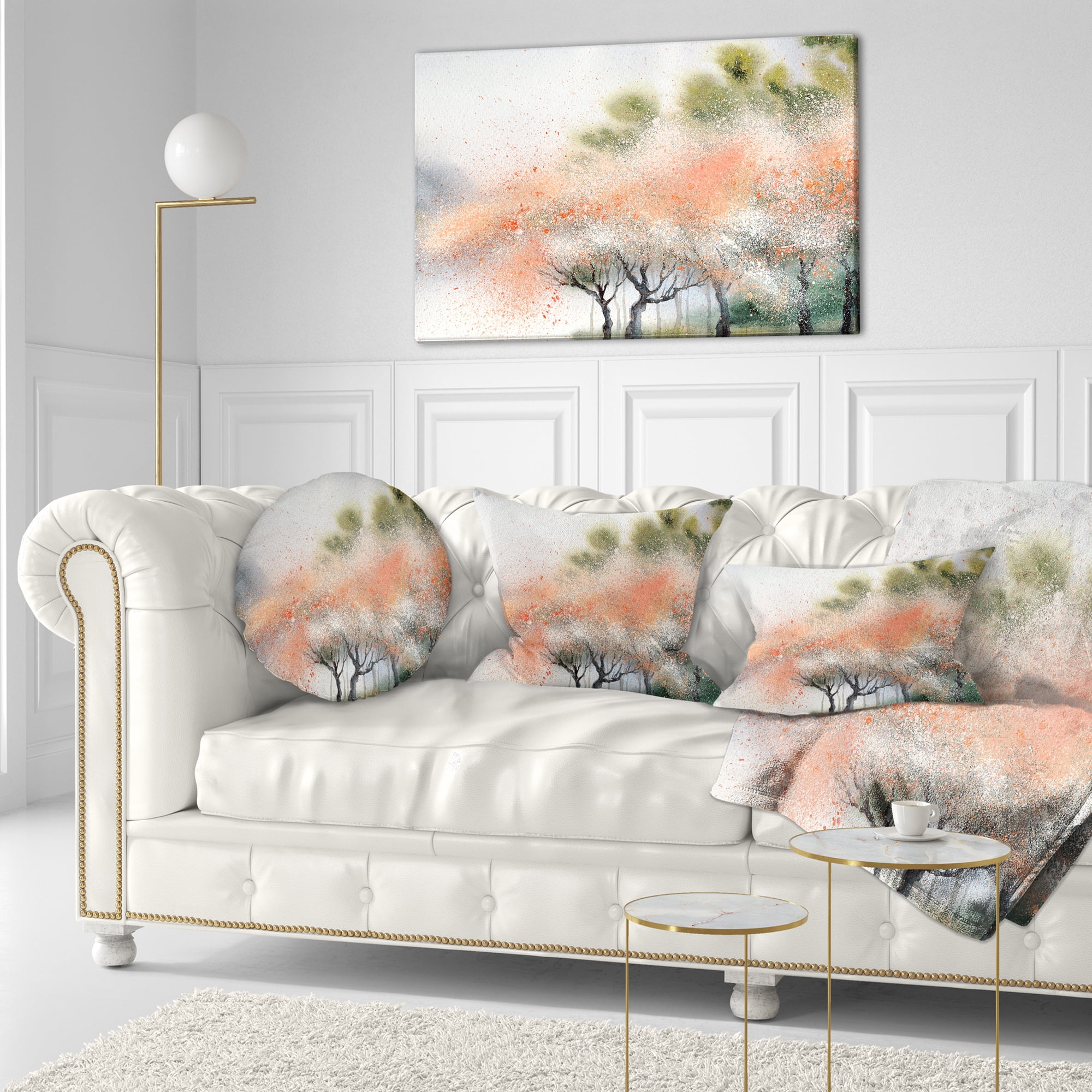 Designart Trees with Flowers Near River - Landscape Printed Throw Pillow - 12x20