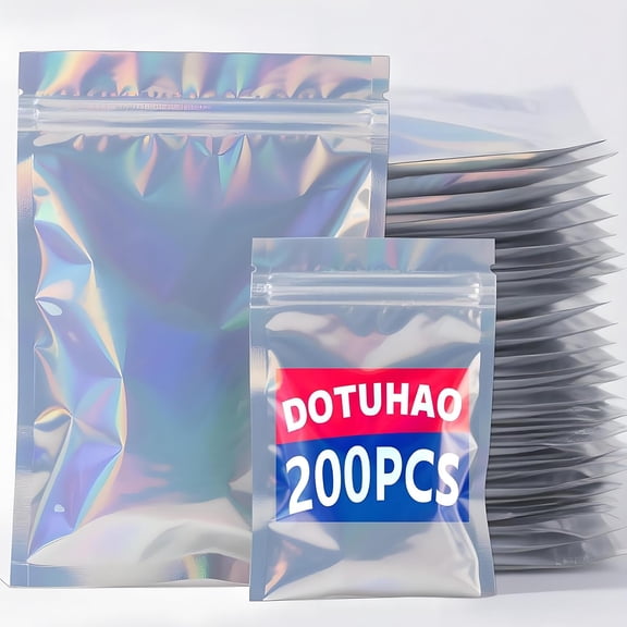 200 Pack Mylar Bags, 2 Size Resealable Bags, Mylar Holographic Bag with Clear Window, Resealable Smell Proof Bag, Zipper Foil Bags (200 Pack, 4''x6" & 5.5''x8")