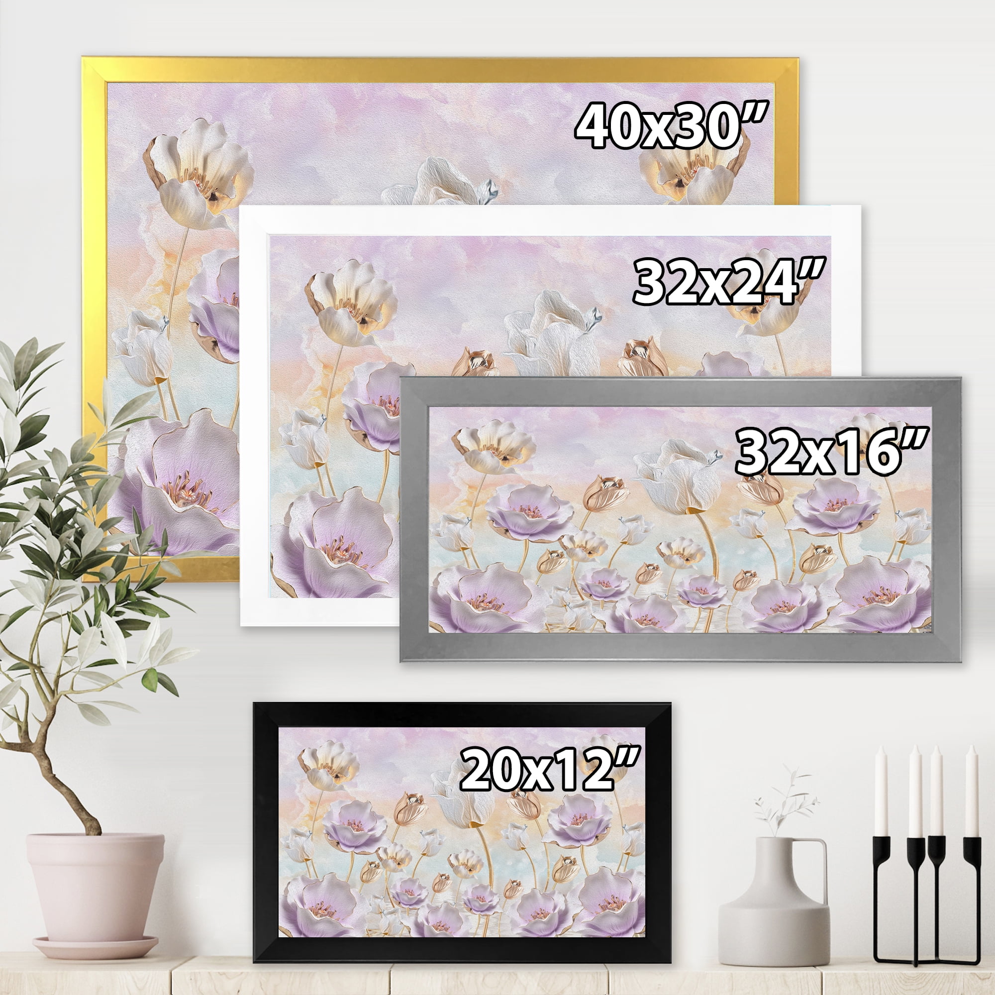 Designart 'Blossoming Pastel Tones Flowers' Traditional Framed Art Print