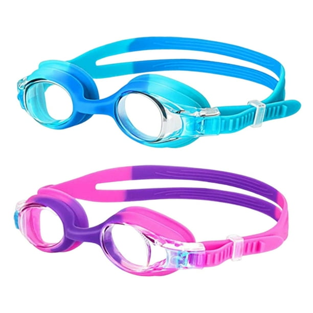 2 gafas de natación para niños, elegantes, impermeables, ajustables, antivaho, para niños y niñas, para buceo en piscinas interiores.