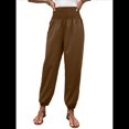 thumbnail image 1 of Pantalones de Verano Bohemios Informales de Negocios, Plisados, Elásticos, de Cintura Alta, de Pierna y con Bolsillos para Mujer. Color Café L, 1 of 9