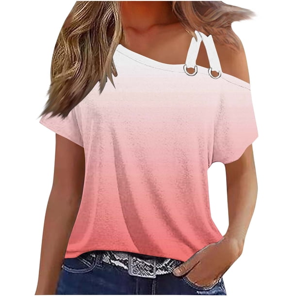 Tops de Ajuste Suelto para las Mujeres Moda Impresa Doble Suspensión Manga Corta Top Suelto, Blusa Casual Ligera