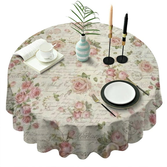 Pioneer Flower Floral Print Pattern Round Tablecloth 60"x60",Wrinkle Wipeable Table Cloth for Kitchen Dining Room Picnic Patio Party