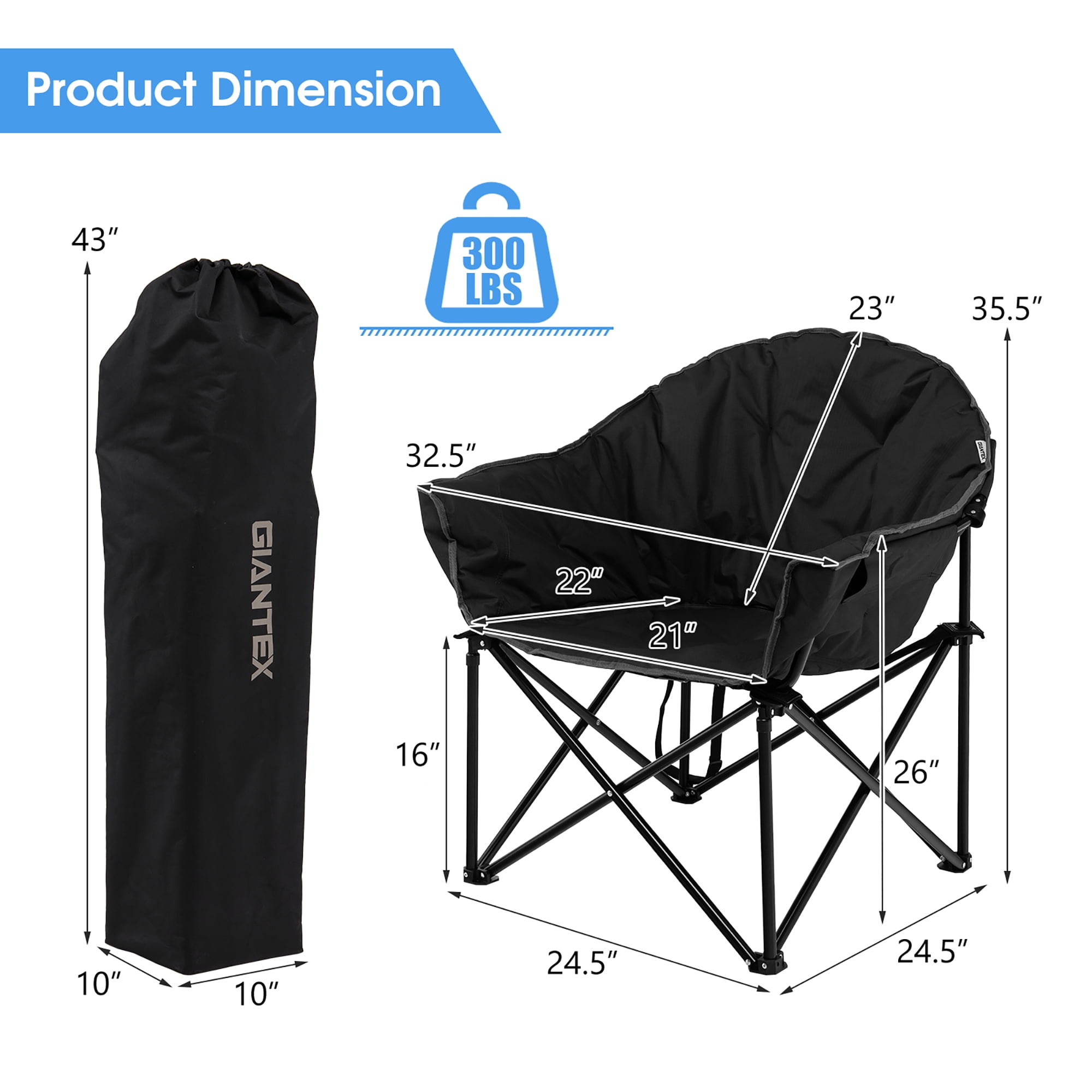 Costway Oversized Folding Padded Camping Moon Saucer Chair Bag