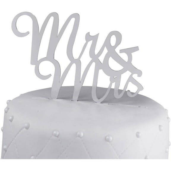Unik Occasions "Mr. and Mrs." Acrylic Wedding Cake Topper Script, Silver Mirror