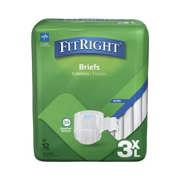 Medline FitRight Bariatric Ultra Absorbent Adult Incontinence Briefs, Size 3XL, 12 Briefs per Bag, 4 Bags