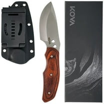 Kova Woodland Love Fixed Blade Knife – 3″ Satin Stainless Steel Blade with Hardwood Handle and Kydex Sheath – Hunting, Camping, Collectible, EDC – 8″ Overall