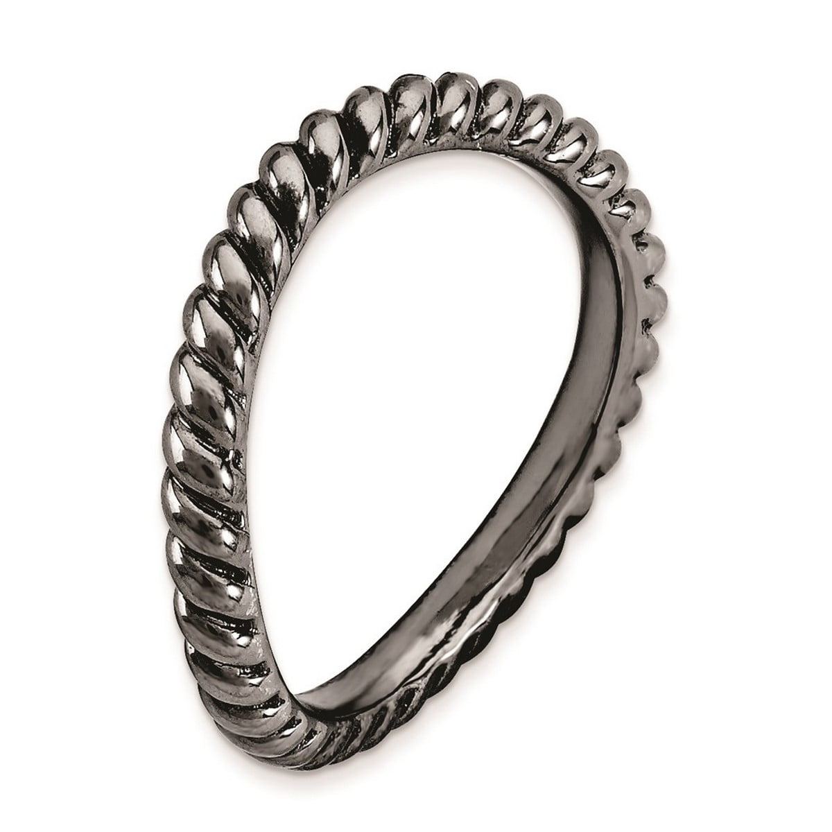 2.25mm 925 Sterling Silver Textured Patterned Ruthenium plating Stackable Polished Black Plate Wave Ring Size 7 Stackabl