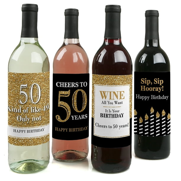 50th Birthday - Gold - Wine Bottle Label - Set of 5