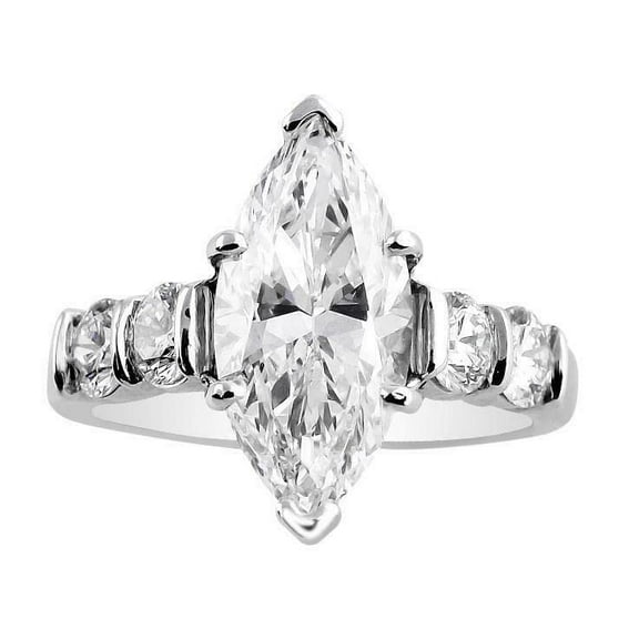 HeartsAndYou 3.3ct Marquise Cut Moissanite Solitaire with Accents Ring 18k White Gold over Silver
