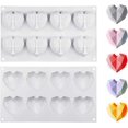 thumbnail image 1 of Molde de silicona con forma de corazón de diamante 3D para pastel de chocolate, juego de 2 piezas, 8 cavidades, color blanco, 1 of 4