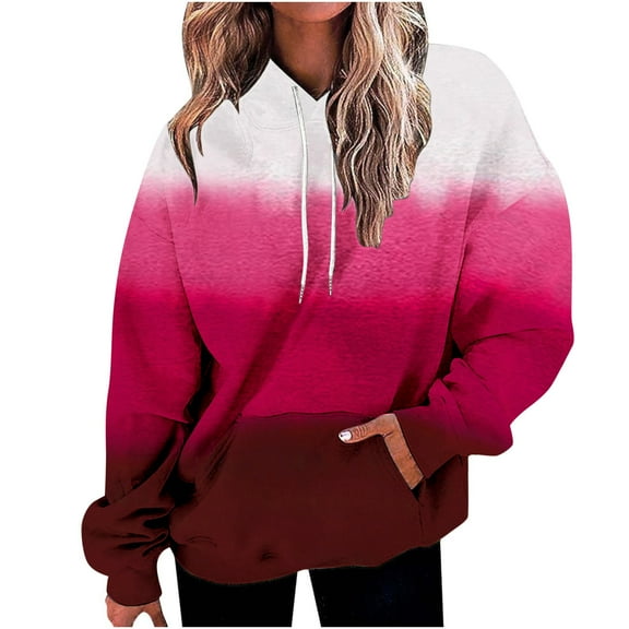 Viikei Hoodies for Women Plus Size Sweatshirt for Women Women's Fashion Gradient Loose Casual Long Sleeve Hoodie Sweater Tops