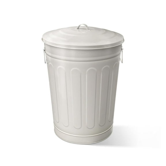 13-Gallon Beige Galvanized Steel Round Trash Can with Lid