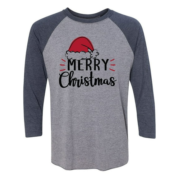 Merry Christmas Hat Unisex 3/4 Sleeve Baseball Raglan Tee