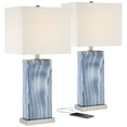 thumbnail image 2 of 360 Lighting Connie Modern Table Lamps 25" High Set of 2 Blue Faux Marble with USB Charging Port Table Top Dimmers White Shade for Bedroom Office Desk, 2 of 9