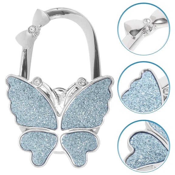LOLIPPYY Blue Alloy Butterfly Office Desk Bag Hook Foldable Purse Hanger for Home Use  Portable Size