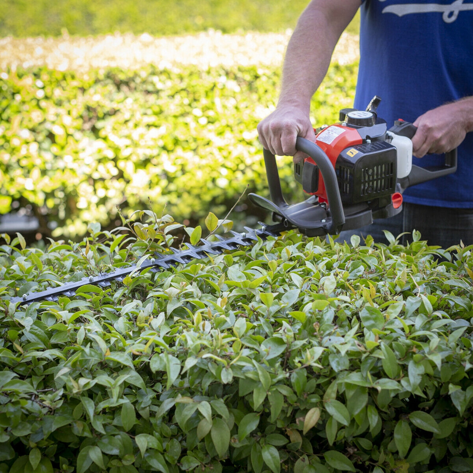 26cc 2-Cycle Gas Powered Hedge Trimmer, double sided blade 24", recoil gasoline trim blade, Fast charger Red&Black