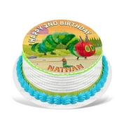 Angle View: The Very Hungry Caterpillar Edible Cake Image Topper Personalized Birthday Party 8 Inches Round