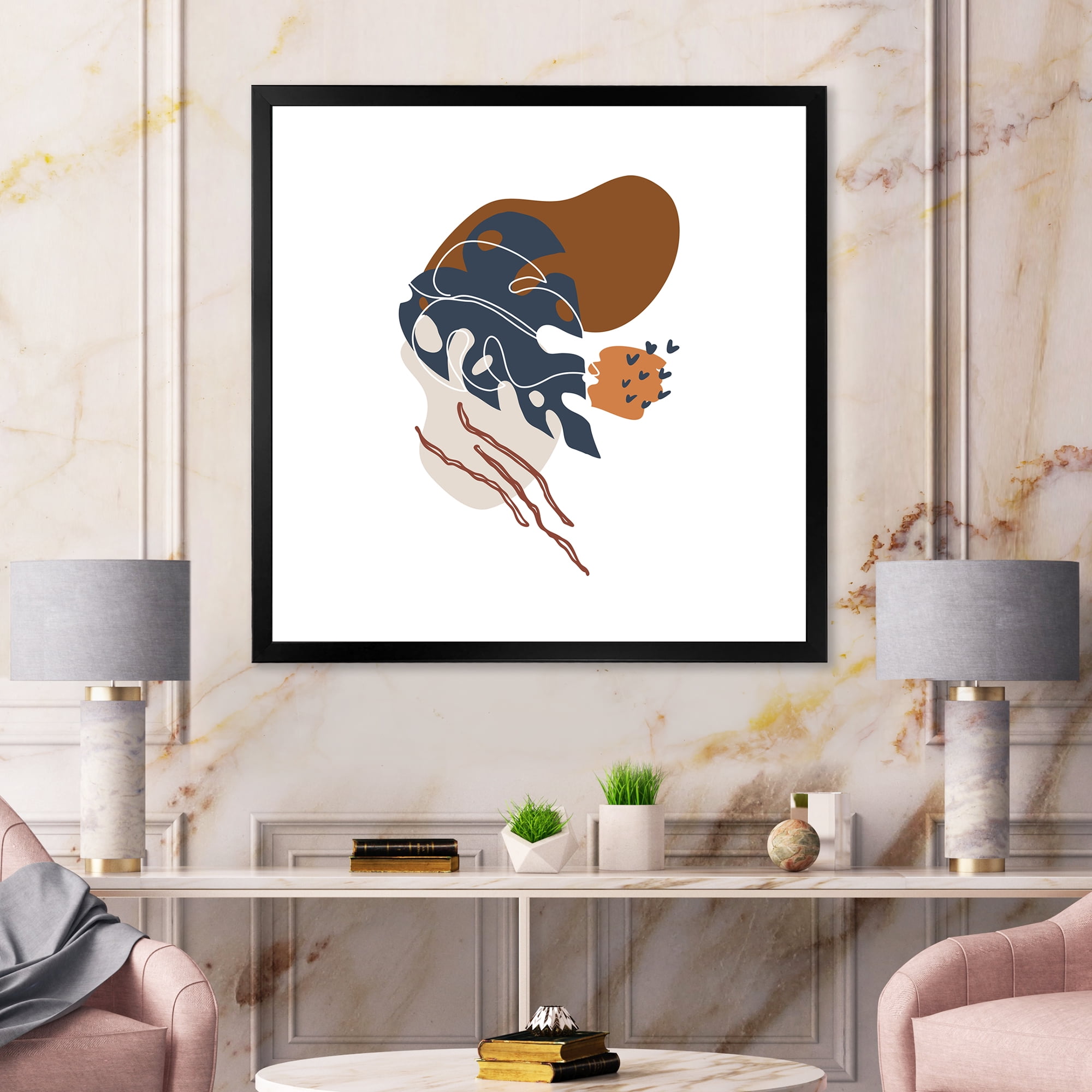 Designart 'Abstract Flowers Plants With Elementary Shapes III' Modern Framed Art Print