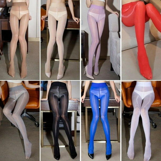 Pudcoco Women Shiny Transparent Tights Oil Glossy Sheer Ultra Thin Pantyhose