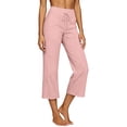thumbnail image 3 of Cotton Linen Capri Pants for Women - Wide Leg Loose Casual Trousers with Pockets Summer High Waisted Drawstring Pants Pink 2XL, 3 of 6