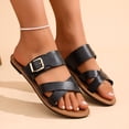 thumbnail image 2 of Womens Faux Faux Leather Slide Sandals Flat Comfortable Adjustable Cross Strap Casual Everyday Summer Beach Shoes Black,Size 9, 2 of 6