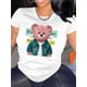 thumbnail image 1 of Creative Pink Bear Pattern Printed Women'S Fashion Trendy Round Neck Short Sleeve, Simple Casual Sports T-Shirt, Comfortable Summer Top for Holidays., 1 of 6
