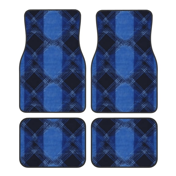 Crystal Fleece Car Floor Mats Set Of Four - Bottom Injection Molded For Easy Installation To Prevent Interior Contamination Suitable For Most Cars Argyle Plaid Blue_4
