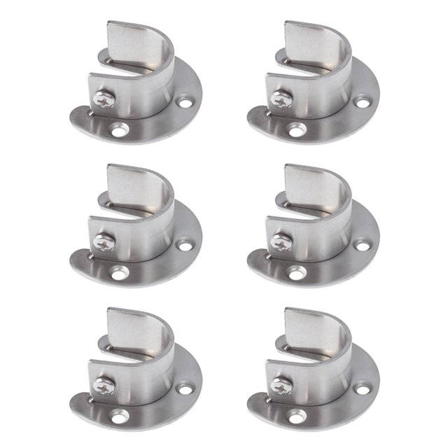 6PCS Stainless Steel Coloset Pole Socket Heavy Duty U Shape Rod Bracket For Closet Curtain - 25MM
