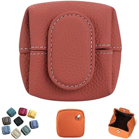 Mini Lychee Pattern Coin Purse, Small Top Grain Leather Wallet, Women Casual Solid Color Change Pouch with Key Buckle (brown)