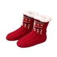 thumbnail image 2 of Lumtrix Women and Men Fuzzy Slipper Socks Fluffy Winter Soft Warm Plush Fleece Boot Indoor Floor Grippers Socks, Thick Heavy Thermal Lined Sherpa Socks Cozy Gift Red S, 2 of 4