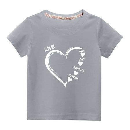 

Penkiiy Toddler Kids Boys Girls Fashion Cute Solid Color Round Neck Valentine s Day Heart Print Short Sleeve Top 9-10 Years Gray