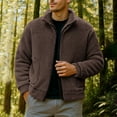 thumbnail image 2 of Txeol Brown Fuzzy Sherpa Jacket for Men Full Zip Long Sleeve Coat Fall Winter Cozy Warm Outdoor Coats with Pockets,XL, 2 of 8