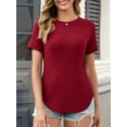 thumbnail image 3 of JYLFC Womens Shirts Summer Crew Neck Raglan Shirt Basic Short Sleeve Loose Fit Casual Tunic Tops, Claret L, 3 of 6