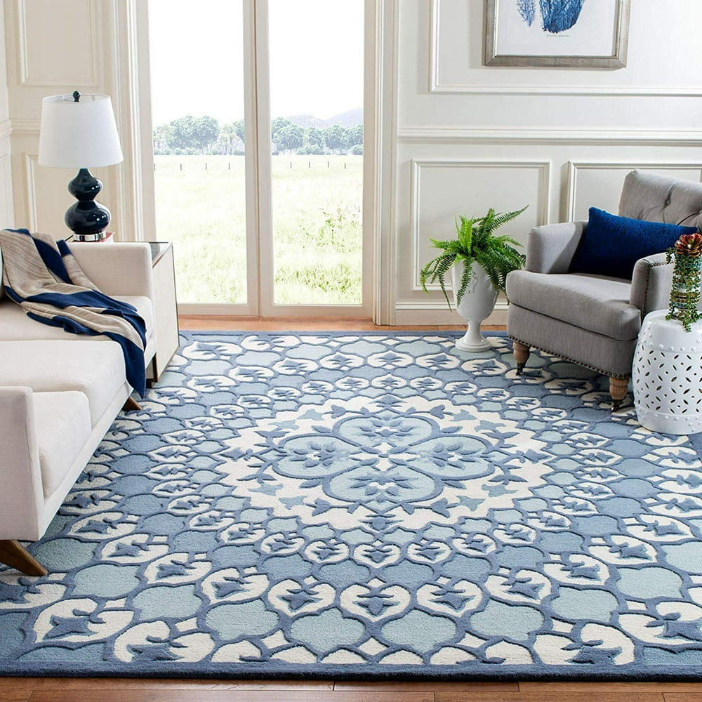Safavieh Bellagio Collection BLG610G Ivory and Blue Medallion Square
