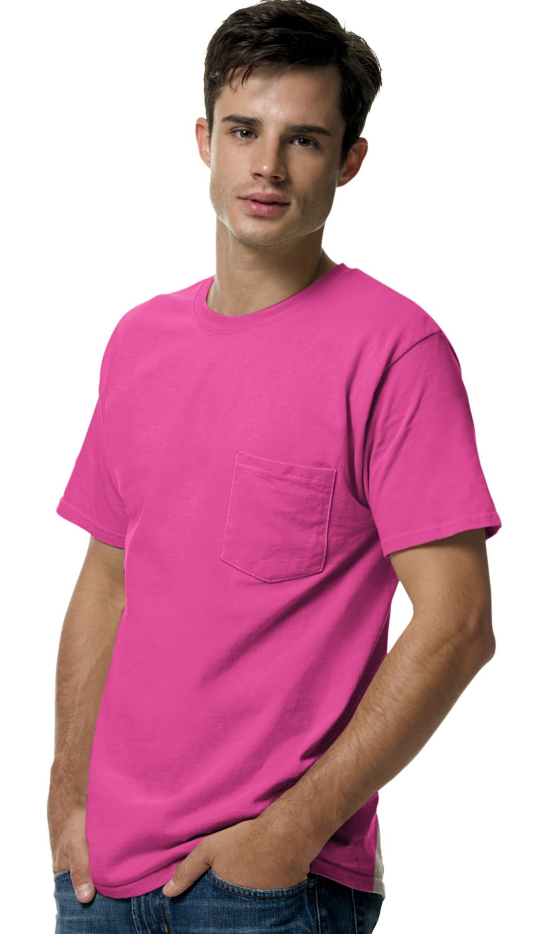 Hanes - TAGLESS Men`s Pocket T-Shirt, 5590, S, Wow Pink - Walmart.com