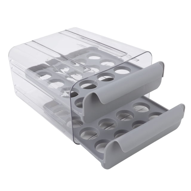 Cajón para Huevos Nikou Doble Capa Transparente 32 Rejillas Gran Capacidad Color Gris