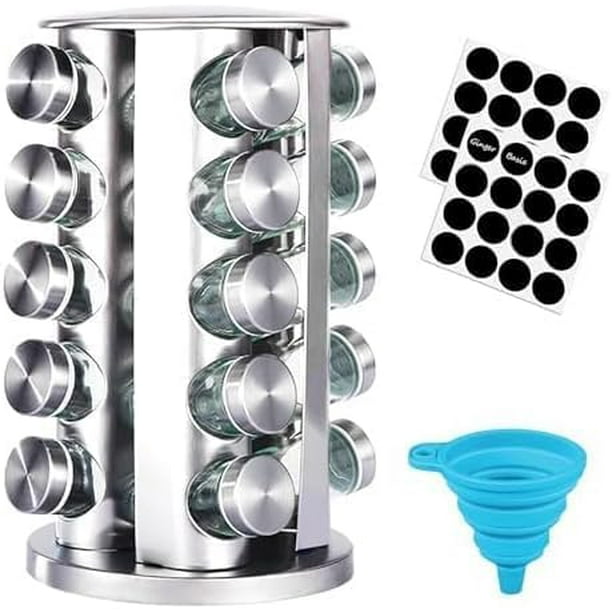 Especiero Giratorio 360º Bluelander con 20 Frascos de Vidrio, Organizador de Cocina, 5 Niveles, Plateado
